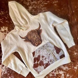 Cowhide Hoodie with Highland Cow